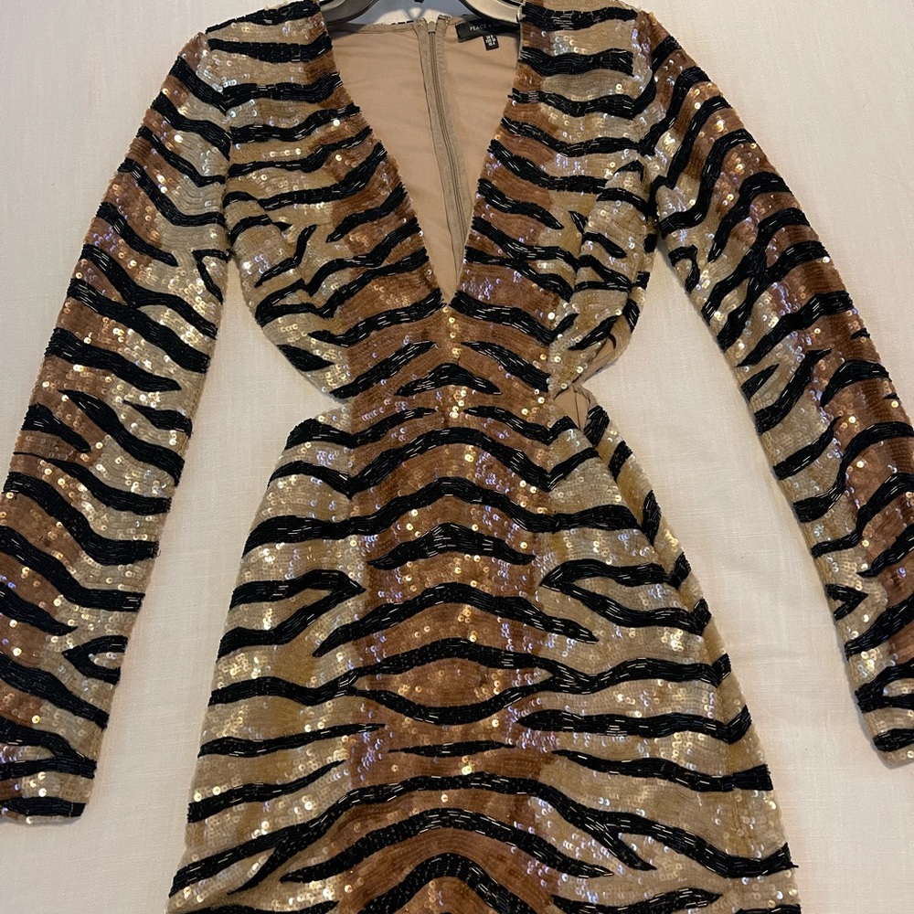 Missguided love peace collection- beaded animal print dress long sleeve